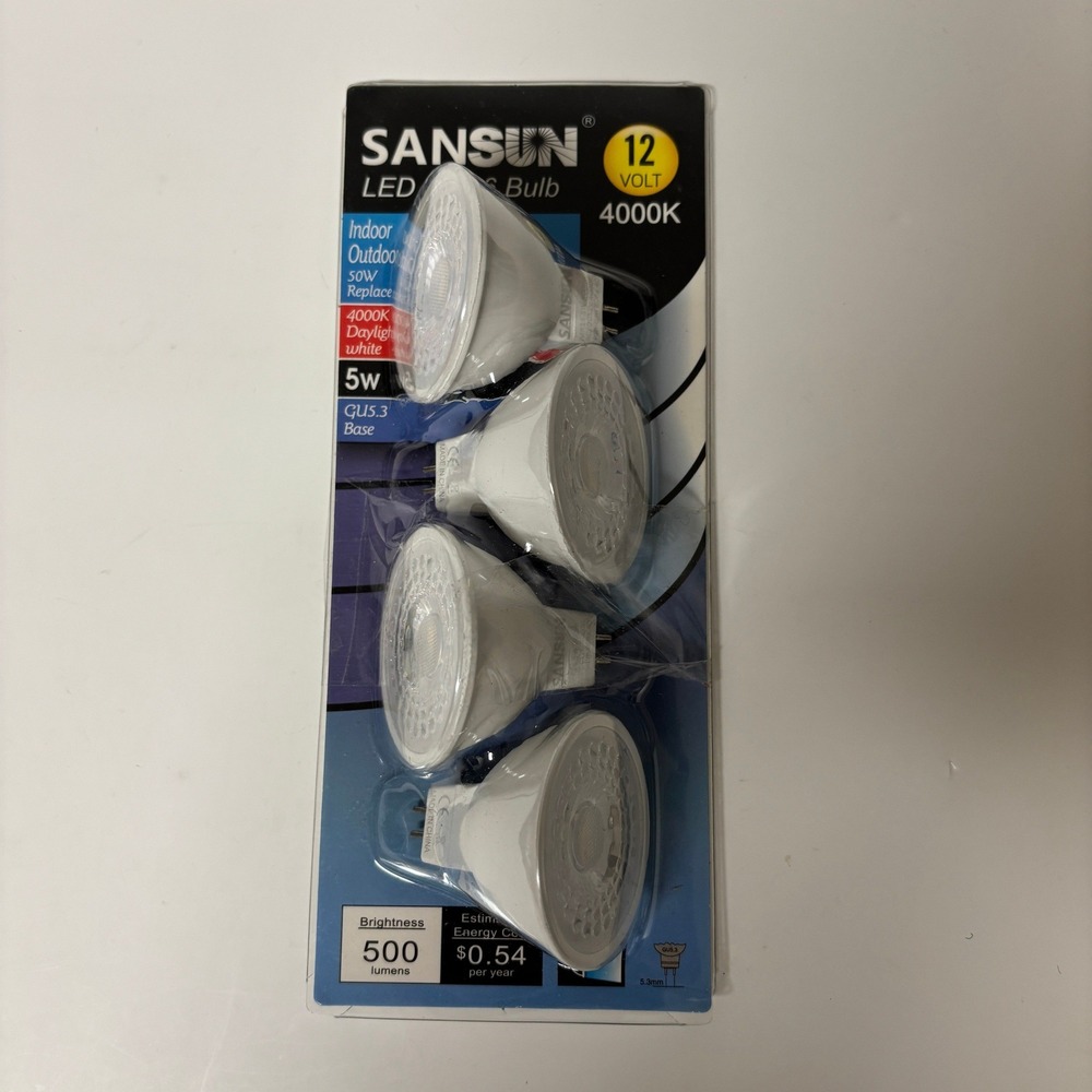 Sansun 4 Pack LED MR16 Light Bulbs 12V 5W 500LM 4000K GU5.3 Indoor